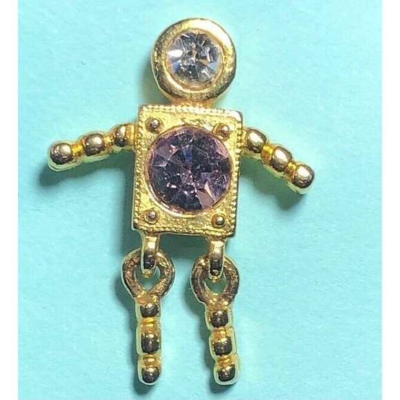 Rhinestone Robot Dangling Lapel pin - Picture 1 of 2
